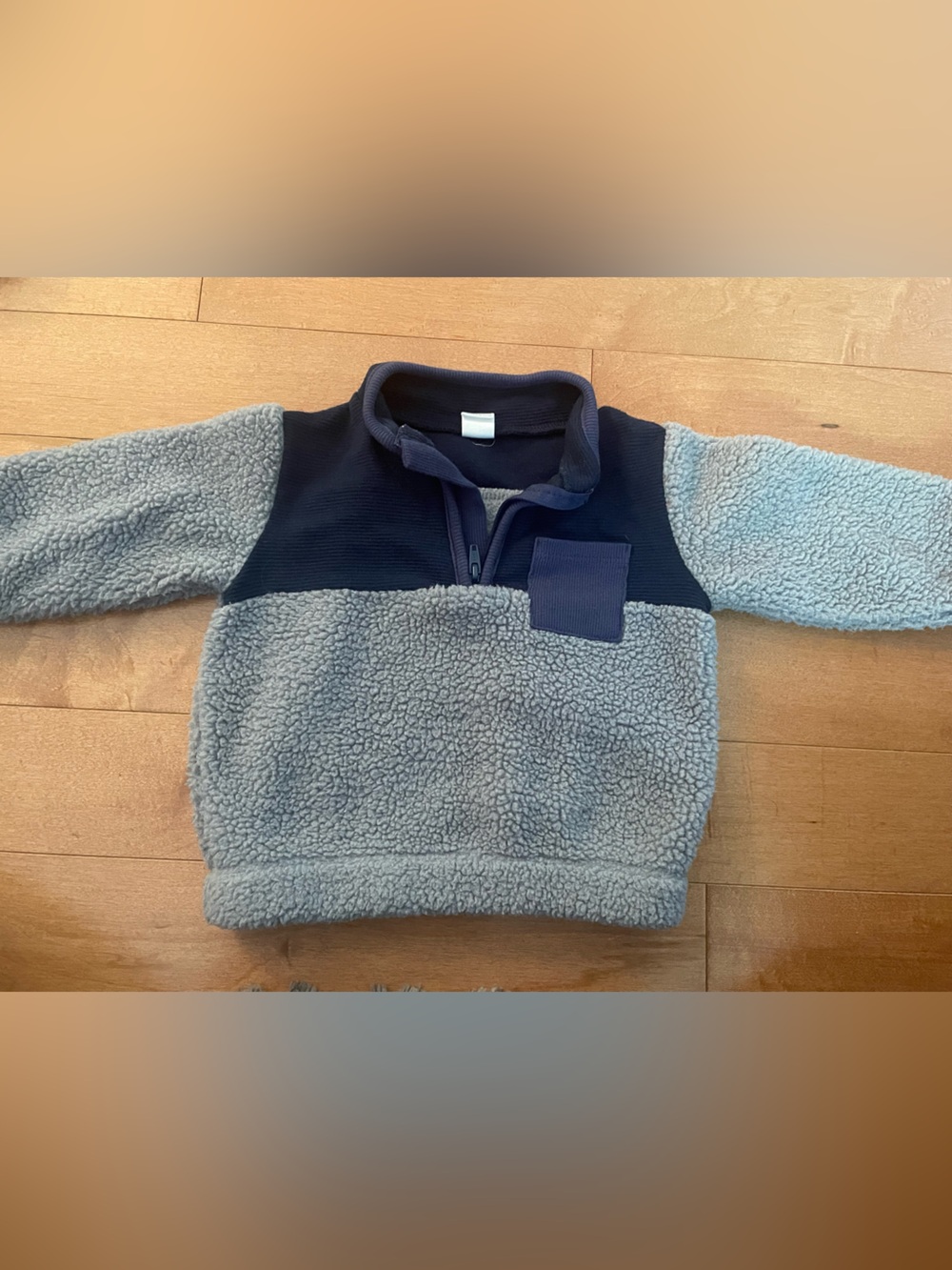 Petit Lem Two-Tone Sherpa Pullover - Light Gray & Navy
